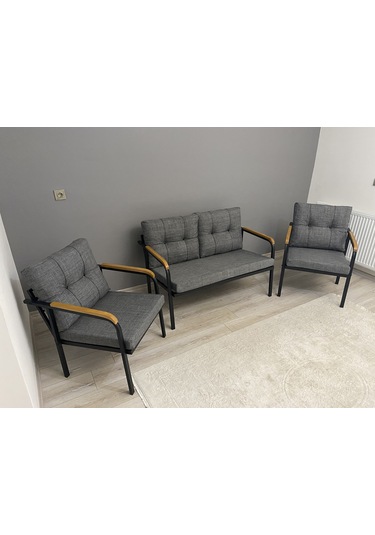 Modern Venüs Balkon, Bahçe, Cafe - Metal Kanepe Koltuk Takımı - 2+1+1 Antrasit Modernsh25 Antrasit