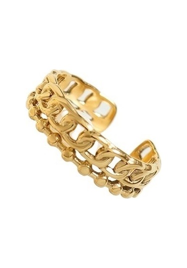 Soulader Titanyum Çelik Parmak Yüzüğü - Birbirine Geçen Zincir Desenli Kadın Erkek Aşk Bileklik Seti Sarı