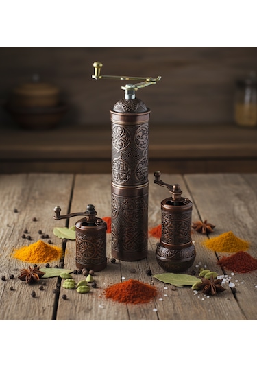 Ludıa Zamak Metal Bakır Renk 3 Lü Set Karabiber,kahve,çörek Otu El Değirmeni Öğütücü Grinder S2 Bakır