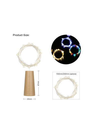 Moveevo Ip65 Su Geçirmez 2m 20 Led Bakır Tel Işık Zinciri, 4.5v 1.2w Şişe Tıpa Ambiyans Lambası, Beyaz Işık - Romantik Atmosfer Oluşturucu Beyaz