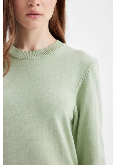 Defacto Regular Fit Bisiklet Yaka Basic Uzun Kollu Tunik H3431az24augn981 Yeşil