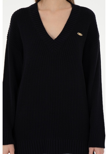 U.S. Polo Assn. Kadın Lacivert V Yaka Kazak 50297120-VR033