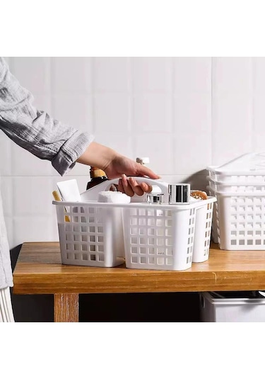 Mufunye Büyük Kapasiteli Beyaz Banyo Sepeti - Kalın Pp Malzeme, Delikli Su Akışı, Taşınabilir Kelepçe İle Ev Organizasyon Aleti Beyaz