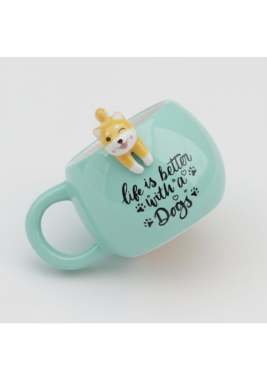 Köpek Figürlü Seramik Kupa 350 Ml Beyaz