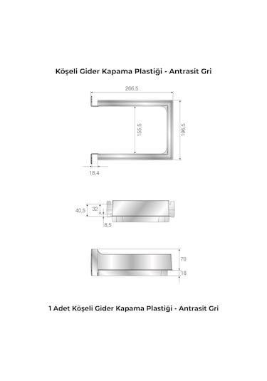 Mesan Köşeli Gider Kapama H:70mm Antrasit