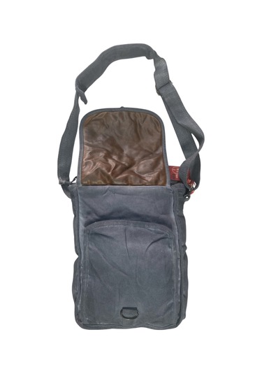 Vintage Salaş Kaliteli Unisex Taşlanmış Kumaş Okul Gezi Postacı Çantası 27x33cm Gri - Taba