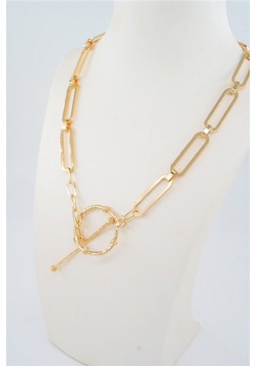 Kadın Özel Tasarım Önden Kilit Detaylı Zincir Kolye - ALTIN Gold