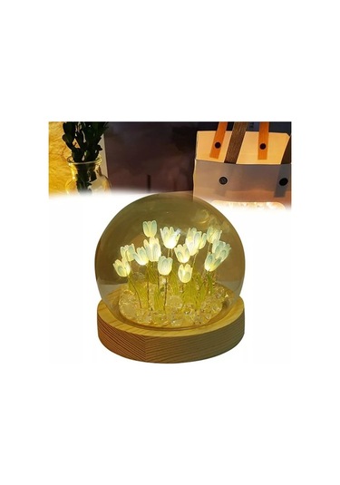 Szypzstore Lale Gece Lambası El Yapımı Kendin Yap Lale Kız Oturma Odası Gece Lambası Masaüstü Lambası Romantik Ortam Lambası-sarı Dq4kol Beyaz