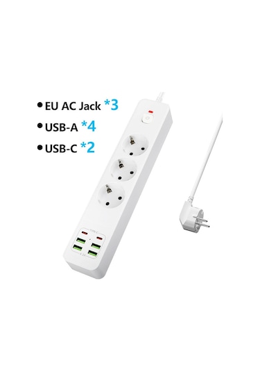 H-01 Hızlı Şarj İstasyonu 3000w 3'lü Priz 2 Metre Uzatma Kablosu