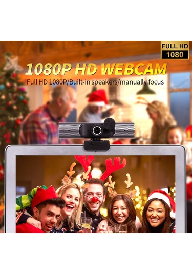 Jeemson Siyah 1080p Manuel Odaklı Web Kamerası - 360 Döner, Mikrofonlu Ve İkili Hoparlörlü, Usb 2.0 Plug & Play, Ders Ve Canlı Yayın İçin