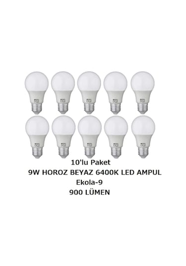 Horoz Led Ampul Ekola-9 10'lu Paket Beyaz Işık 6400k