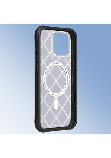 İphone 16 Pro Uyumlu Kılıf M-safe Şarj Özellikli Youngkit Argyle Serisi Kapak Mavi