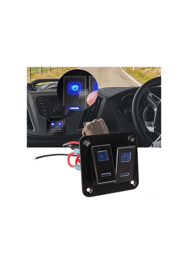 Youtek Araç, Karavan, Tekne Kontrol Paneli - 2 Açma Su Geçirmez Metal Levha - Alüminyum, Mavi Arka Işık, On-off Anahtar