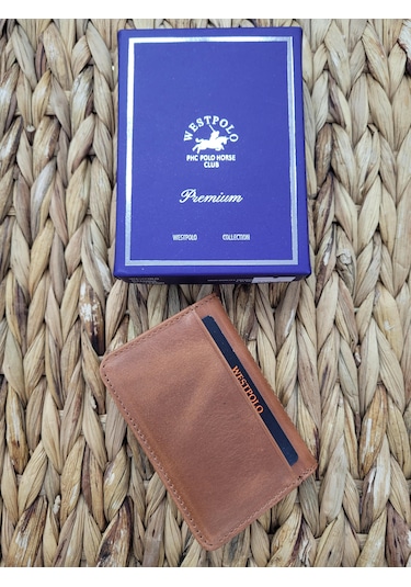 Westpolo İsme Özel 1026 Hakiki Deri Unısex Kartlık Taba