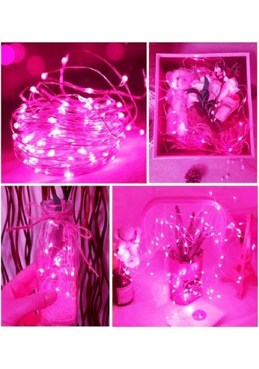 Ev Balkon Ve Parti İçin 10 Metre Pilli Pembe Renk Peri Led Yılbaşı Süsü Işık Pembe