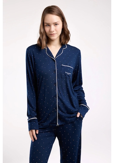 Pierre Cardin Kadın Lacivert Gömlek Pijama Takım Lacivert