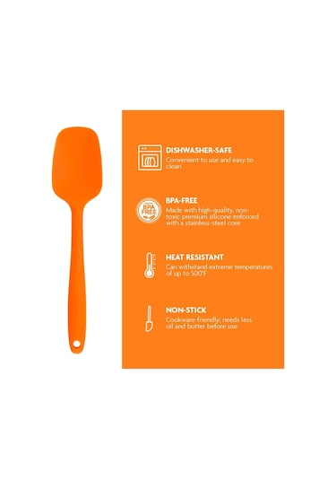 3lü Turuncu Silikon Kaşık Seti Isıya Dayanıklı Yanmaz Yapışmaz Çi