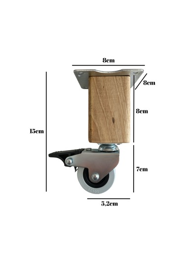 Kale Ahşap Tekerli Ayak Mobilya Masa Dolap Tekerli Ayağı Frenli 15cm Ceviz Ağacı 1 Adet Açık Ceviz