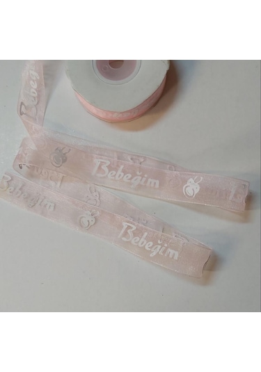 Kurdele Organze Baskılı Bebeğim Pembe