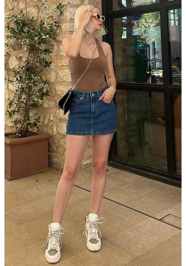 Madmext Mavi Mini Jean Etek Mg2099 Mavi