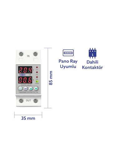 TOMZN Voltaj ve Akım Koruma Rölesi Yüksek Alçak Gerilim Yıldırım Koruyucu Monofaz 40A Elktrk Bekçisi