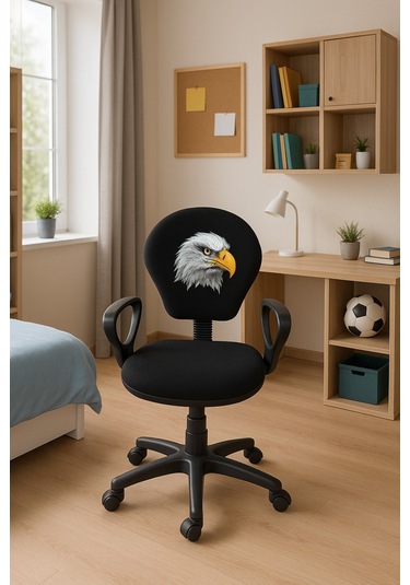 Kara Kartal Desenli Taraftar Baskılı Çocuk Odası Ders Çalışma Ofis Koltuğu Bilgisayar Sandalyesi Siyah Kara Kartal Desenli Taraftar Baskılı Çocuk Odası Ders Çalışma Ofis Koltuğu Bilgisayar Sandalyesi Siyah