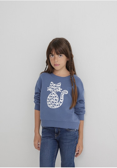 Mavi - Mavi Kedi Baskılı Mavi Sweatshhirt 7s10133-86702 Mavi