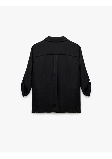 Koton Ceket Yaka Katlama Detaylı 3/4 Kollu Saten Bluz Siyah 6wak60004pw Siyah