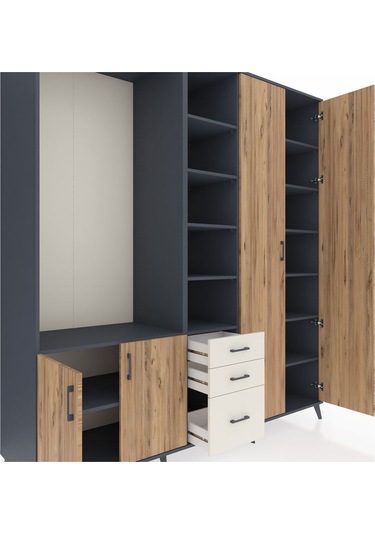 Kronos Dolap 13 Raflı 3 Çekmeceli 4 Kapaklı 220x59x243 Antrasit-çam/aytaşı Atlas Çam/aytası