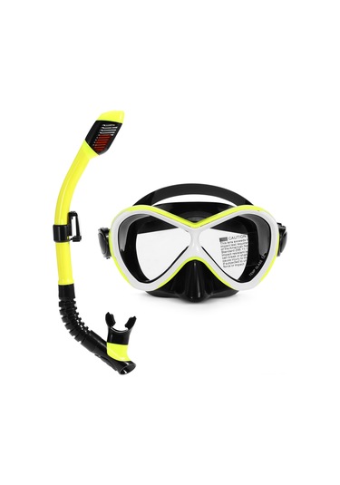 Geeksen Çocuklar İçin Tam Kurutma Süspansiyonlu Silikon Snorkel Gözlüğü Ve Solunum Borusu Seti - Sarı Sarı