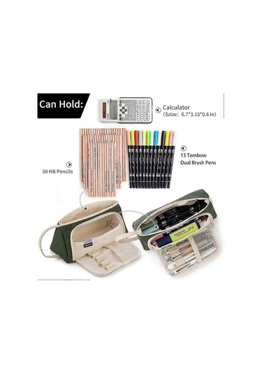 Büyük Kapasiteli Kalem Kutusu Kılıfı Kalem Kutusu Basit Kırtasiye Çantası Okul Kolej Ofis Düzenleyici Gençler Kızlar Yetişkinler Öğrenciler İçin, Koyu Yeşil Çok Renkli