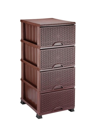 Omnipazar Elf-296 Hasır Desen Plastik Mutfak Komidin Sebzelik 4 Katlı Kahverengi