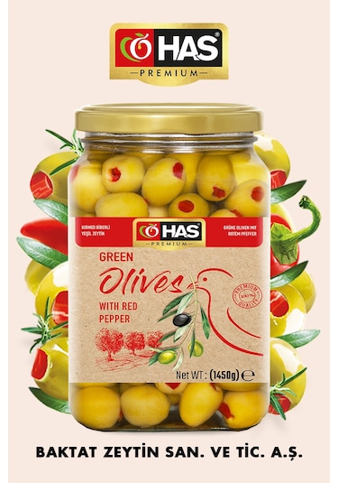 Has Premium Biber Dolgulu Yeşil Zeytin 1600 G