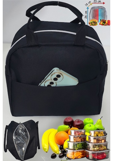 Anne Bebek Çocuk İçin Isı Yalıtımlı Termal Termoslu Yemek, Mama, Beslenme, Gıda Çantası Siyah - Siyah