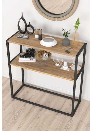 Bofigo Metal Ayaklı Dresuar Dekoratif Raflı Dresuar Çam