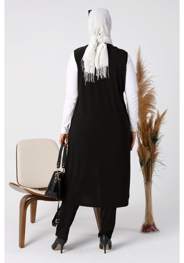 Kadin Buyuk Beden Transparan Taşlı Uzun Yelek 001