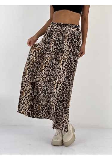 Miss Poem Kadın Leopar Desenli Bej Etek Bej