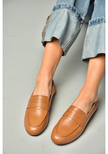 Fox Shoes S944007803 Taba Hakiki Deri Kadın Babet Taba