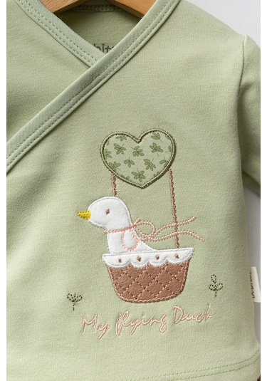 Sevimli Ördek Desenli 5 Parça Yenidoğan Hastane Çıkışı Zıbın Seti Yeşil