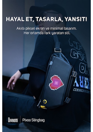 Divoom Pixoo Backpack-m Ve Slingbag Led Çanta Seti Siyah