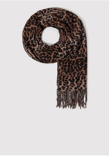 Mavi - Leopar Desenli Atkı 1912869-85397 Kahverengi