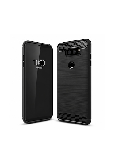 Lg V30 - V30 Plus - Brushed Carbon Fiber Silikon Kılıf Al3332 Siyah