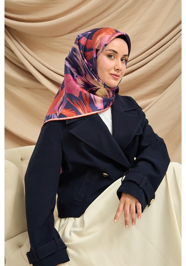 Silk Home Twill İpek Eşarp 11480-64 Morcivert, Pembe, Turuncu, Fildişi, Somon