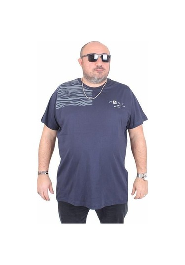 Starbattal Erkek Büyük Beden Sıfır Yaka Tişört Want 25160 Lacıvert Lacivert