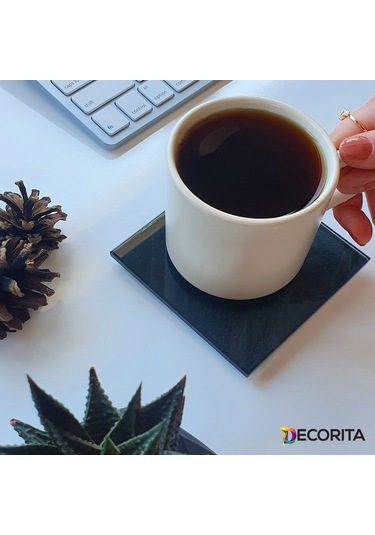 Decorita Cam Bardak Altlığı 4'lü Takım Black Rock 10 CM X 10 CM Siyah