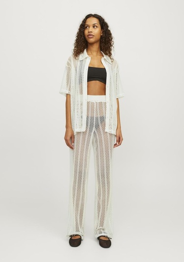 Jack & Jones Kadin Loose Fit Krose Pantolon - Ellie 12255375 Vanilla Ice Beyaz