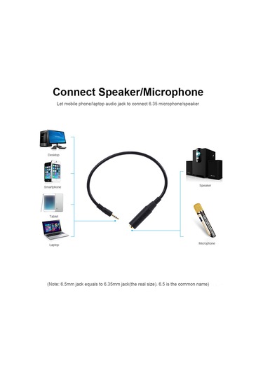 Wezone 3.5mm Erkekden 6.35mm Dişeye Ses Dönüştürücü Kablosu - Mikrofon, Kulaklık, Hoparlör İçin Uyumlu 35cm Ses Bağlantı Adaptörü