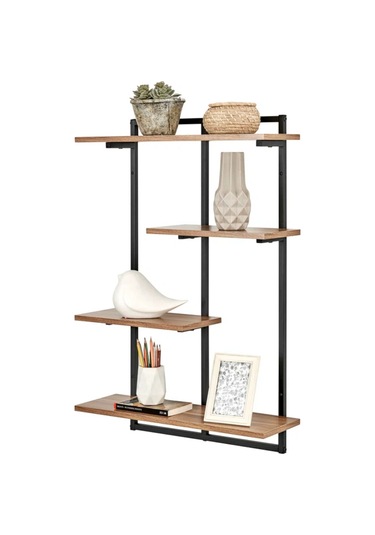 Aju Modern Duvar Rafı - 4 Katlı Metal Şık Modern Yüzen Pencere Duvar Rafı Kitaplık Düzenleyici Raf Siyah