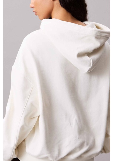 Kadın Kapüşonlu Nakış Logolu Sweatshirt - Ekru Tofu