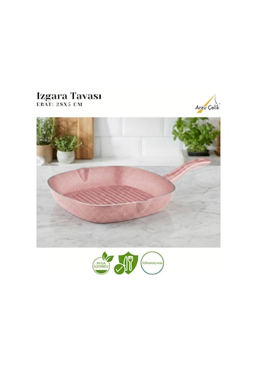 10 Parça Granit Set Cam Kapak - Pembe Pembe